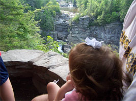 Claire looking at the Linville Gorge and the Falls